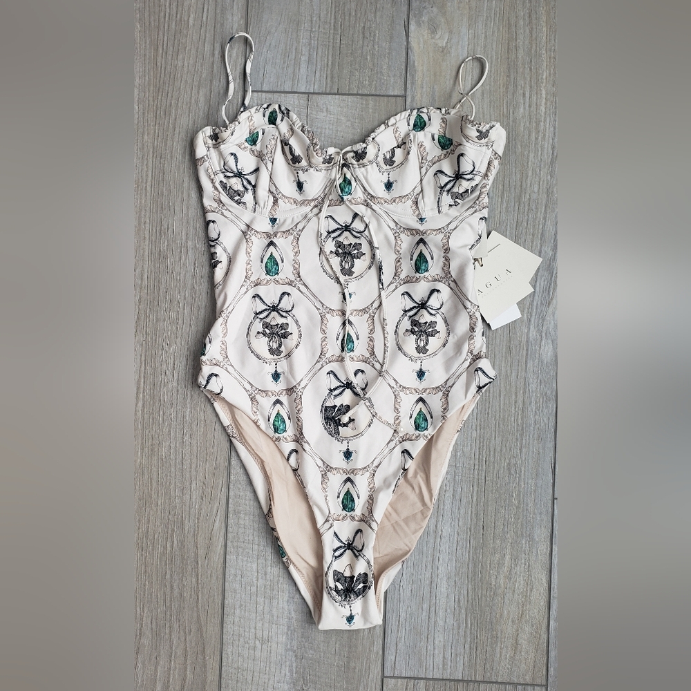 Agua by Agua Bendita Cream and Green Bikini